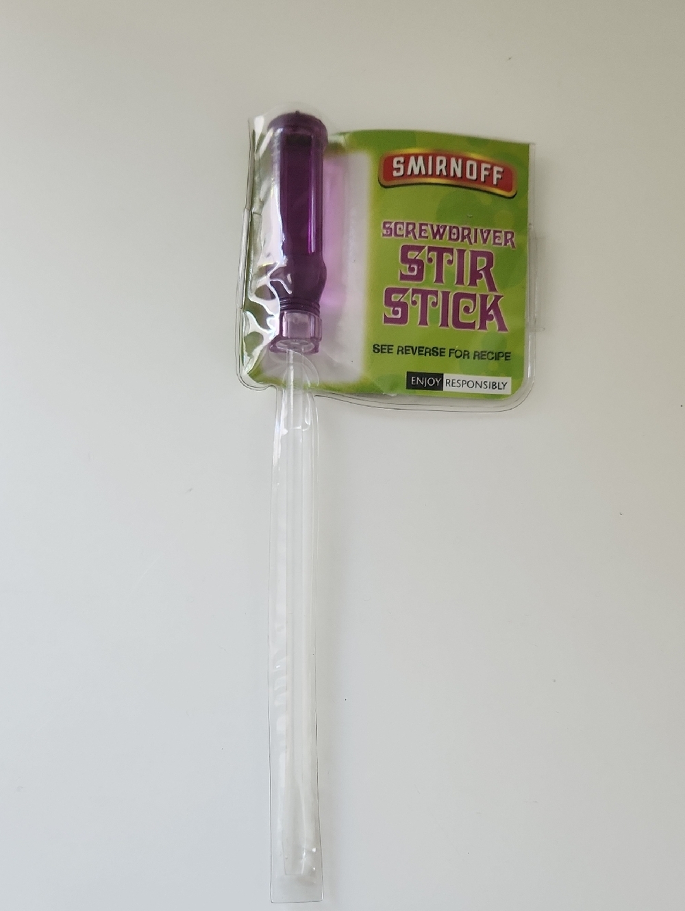 Purple Smirnoff Screwdriver Stir Stick - Packaged Bar Stirrer NEW SEALED